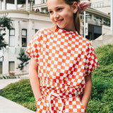The Girl Club Checker Muslin Elastic Waist Top
