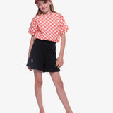 The Girl Club Checker Muslin Elastic Waist Top