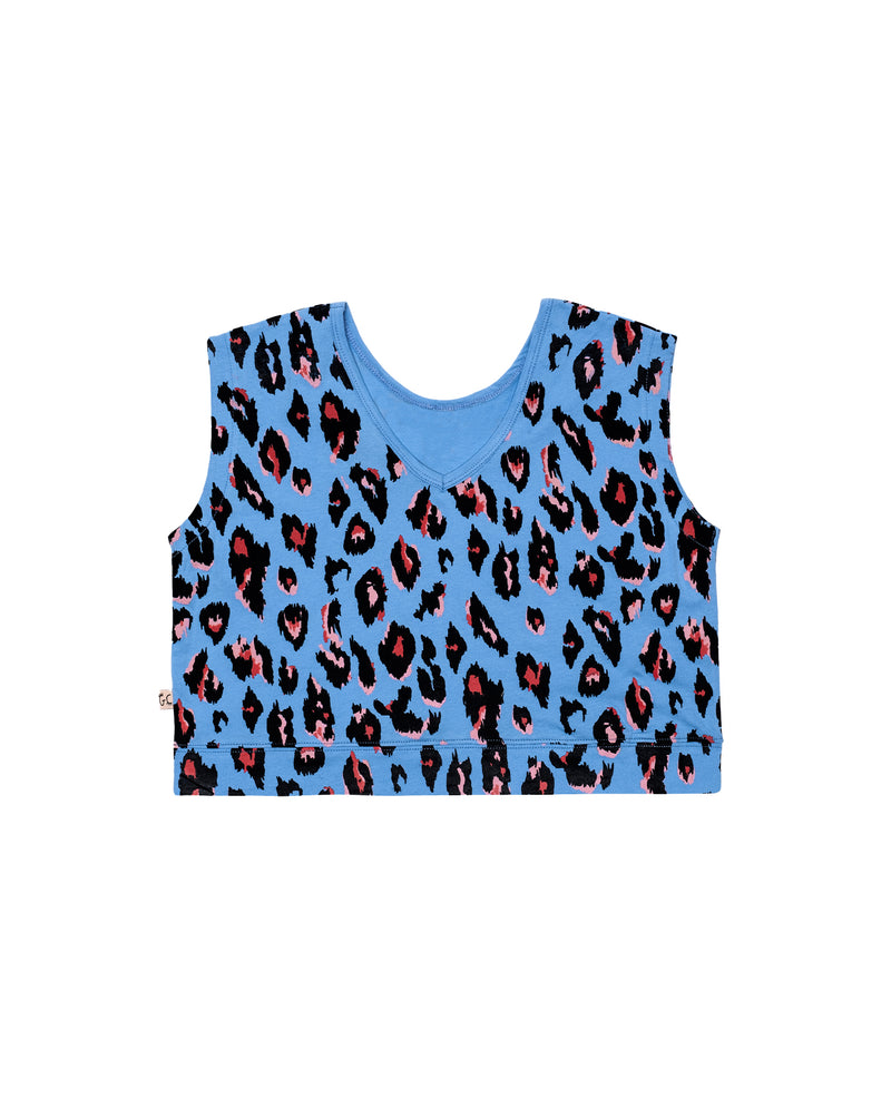 The Girl Club Leopard Print V Detail Blue tank