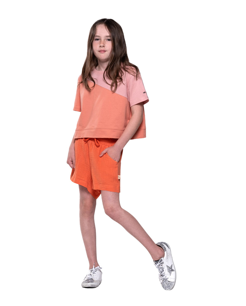 The Girl Club Orange Raw Edge Shorts