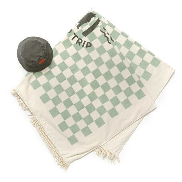 Cry Wolf Supersized Square Towel - Seagrass Checkered