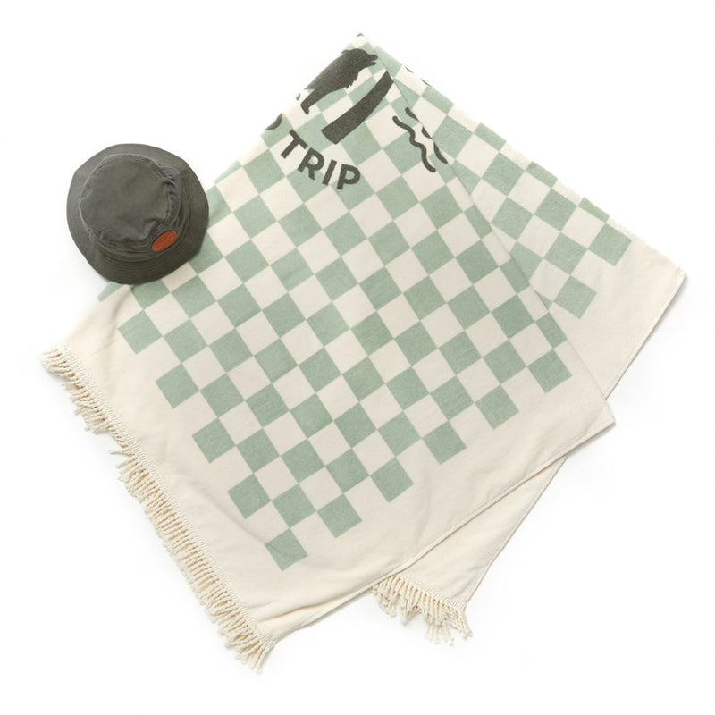 Cry Wolf Supersized Square Towel - Seagrass Checkered