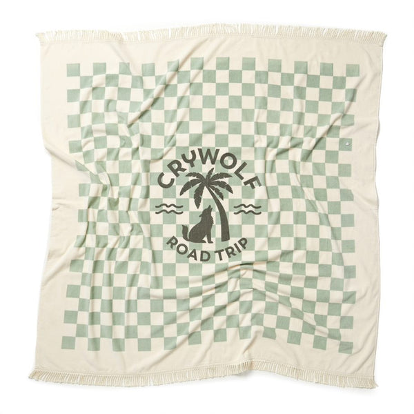 Cry Wolf Supersized Square Towel - Seagrass Checkered